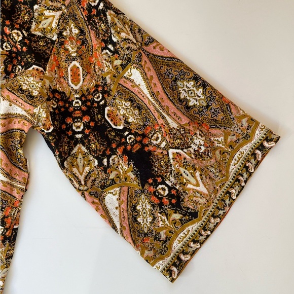 Free People All Yours Faux Suede Trim Kimono Boho Bell Sleeve Paisley Jacket Top - Picture 6 of 10